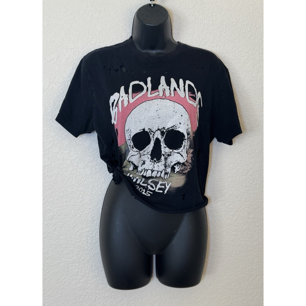 Halsey Badlands 2015 T-Shirt Black Cotton Graphic Skull Womens Small Distressed